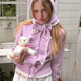 MineBeThyVers Lavender Dreams Wool Blend Knit Cardigan Bonnet Set