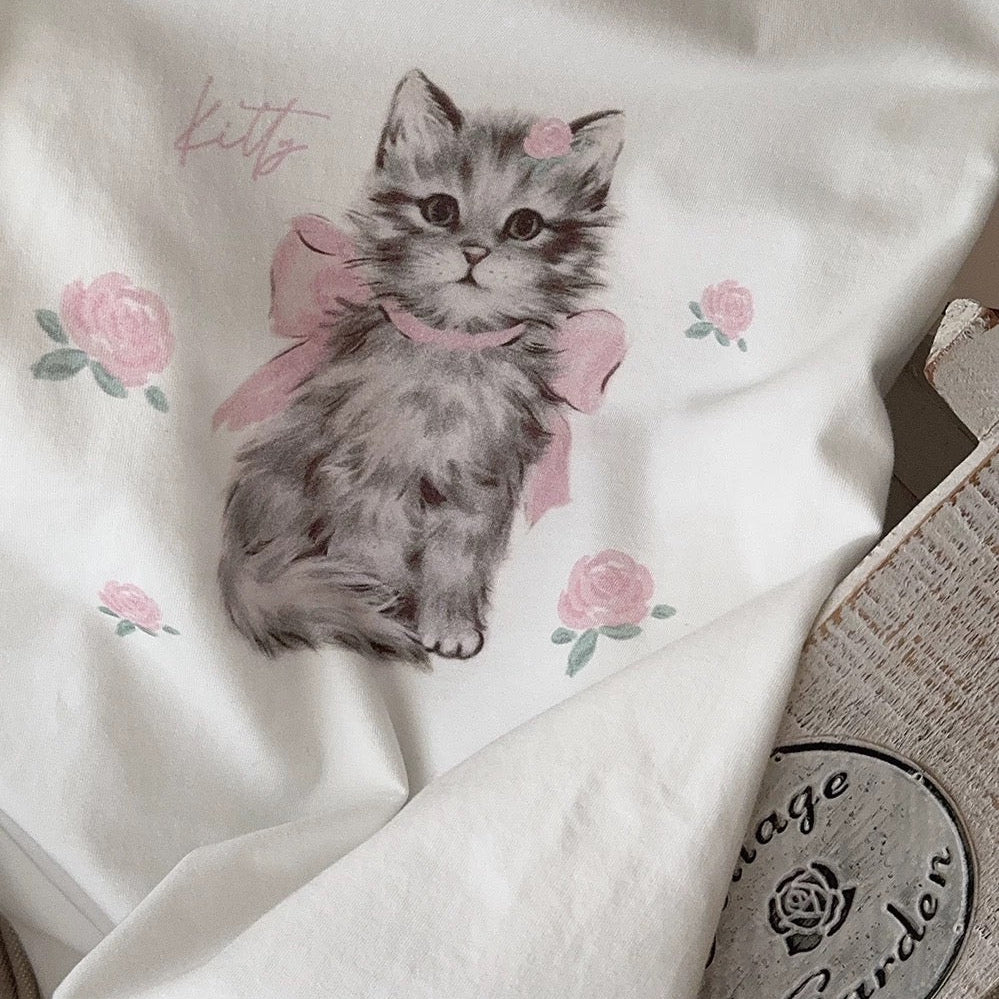 Get trendy with Rose Kitty Cotton T-shirt Top - Sweater available at Peiliee Shop. Grab yours for $16 today!