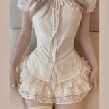 KittenClaw Vintage Lace Cross 100% Cotton Top