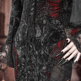 [Blood Supply] Scarlet Romance Gothic Velvet Long-Sleeve Mermaid Dress