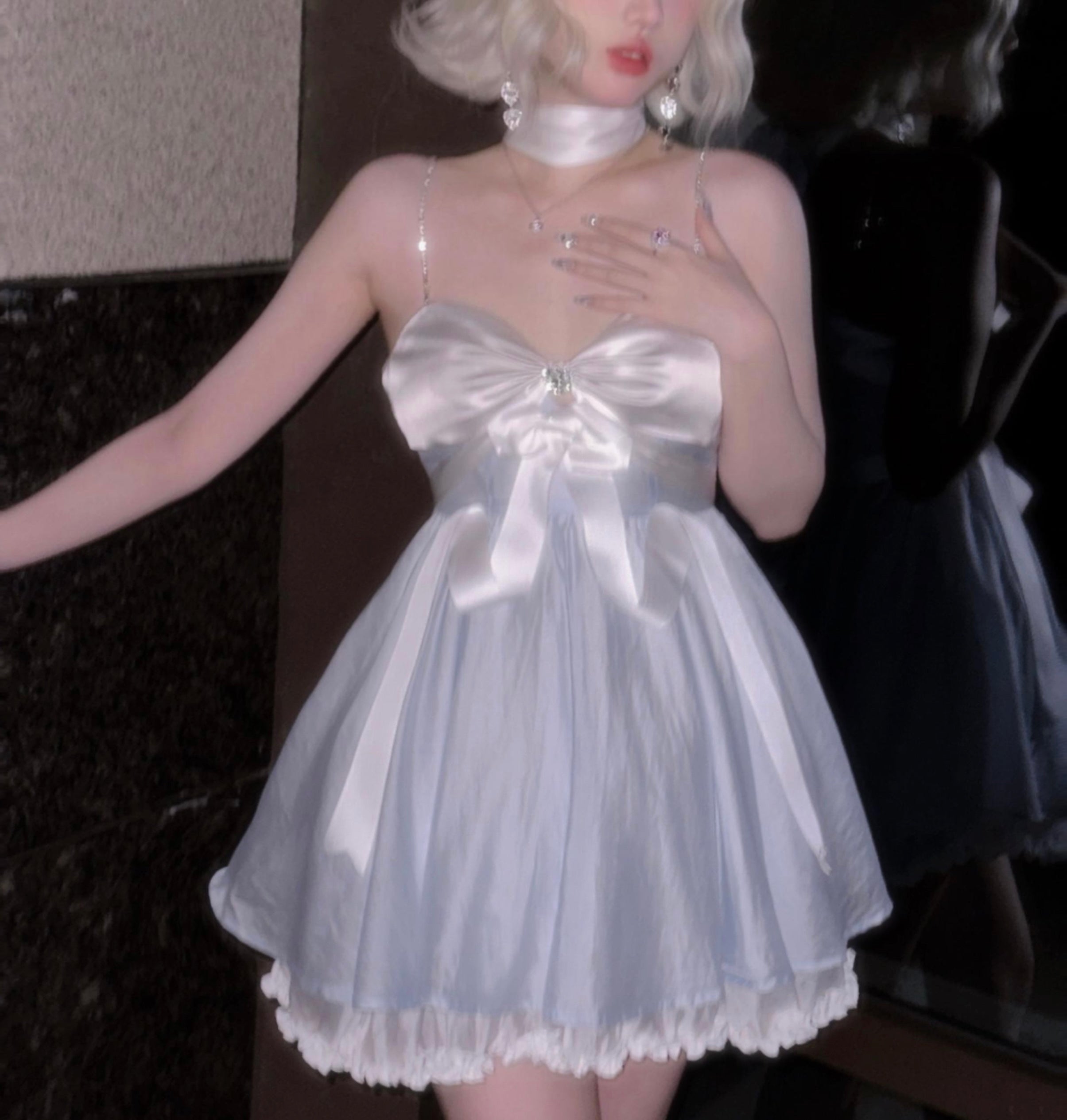 Get trendy with Moonlight Goddess Ribbon Mini Dress -  available at Peiliee Shop. Grab yours for $45 today!