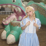 August Unicorn Gingham Sailor Puff Sleeve Dress