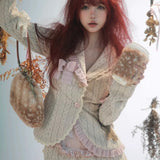 Rose Island Deer collection fawn pattern print faux fur handbag model wearing as arm bag 