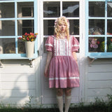 August Unicorn Gingham Sailor Puff Sleeve Dress