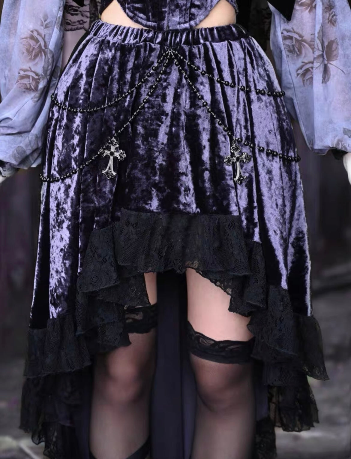 Get trendy with [Blood Supply] Moon Goddess Velvet Trailing Lace Skirt - Clothing available at Peiliee Shop. Grab yours for $41 today!