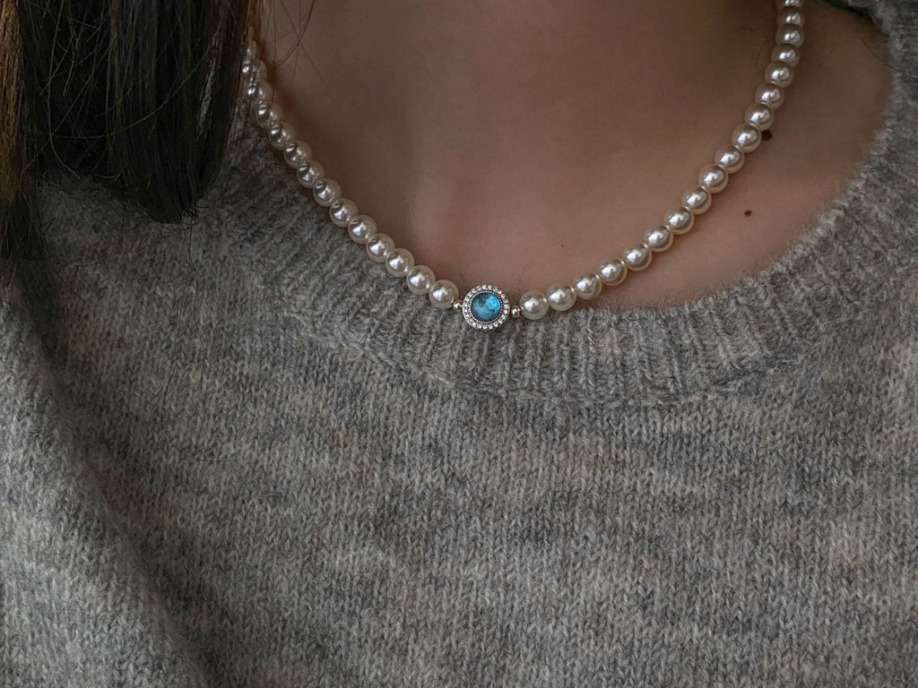 Pure Silver Ocean Blue Pearl Necklace - Premium  from Basic - Just $17! Shop now at Peiliee Shop