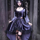 Get trendy with [Blood Supply] Moon Goddess Velvet Trailing Lace Skirt - Clothing available at Peiliee Shop. Grab yours for $41 today!