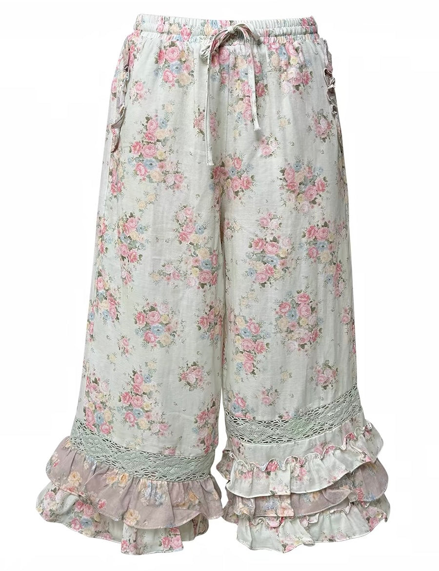 Rose Island Moss Garden 100% Cotton Loose Fit Capri Pants