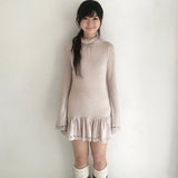 SicAstra Autumn Pastel Pink Turtleneck Long Sleeves Dress