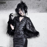 [Blood Supply] Shadow Stalker Gothic Faux Fur Cape Coat PU Leather