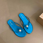 Get trendy with By the sea faux pearl in Klein blue flat shoes sandal -  available at Peiliee Shop. Grab yours for $28 today!