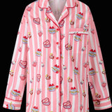 Sleepy Fairy Happy Birthday Pink Stripe Cotton Pajama Set