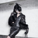 [Blood Supply] Shadow Stalker Gothic Faux Fur Cape Coat PU Leather