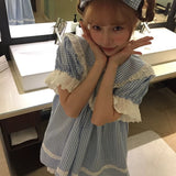 August Unicorn Gingham Babydoll Long Top Shirt