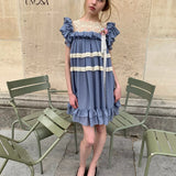 [Pre-order 15% At Checkout] UNOSA Butterfly Moon Blue Chiffon Lace Trim Dress