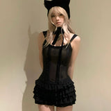 KittenClaw Black Dream Cross Tank Corset Top