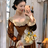 [Tailor Made] Autumn Swan Vintage Princess Velvet Gown