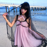 Evil Tooth Rosy Veil Polka Dot Lace Mini Dress