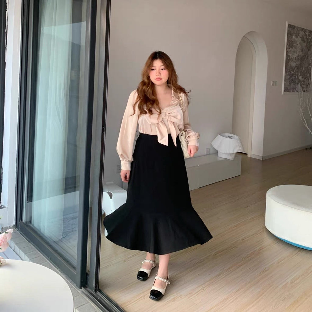[Curve Beauty] Elegant French-Style Office Blouse(Plus Size 200 lbs) - Premium Dresses from DAJUN - Just $32! Shop now at Peiliee Shop