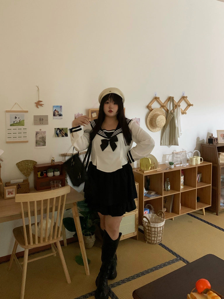 [Curve Beauty] Nautical Sailor Sweet Top(Plus Size 200 lbs) - Premium Dresses from DAJUN - Just $32! Shop now at Peiliee Shop