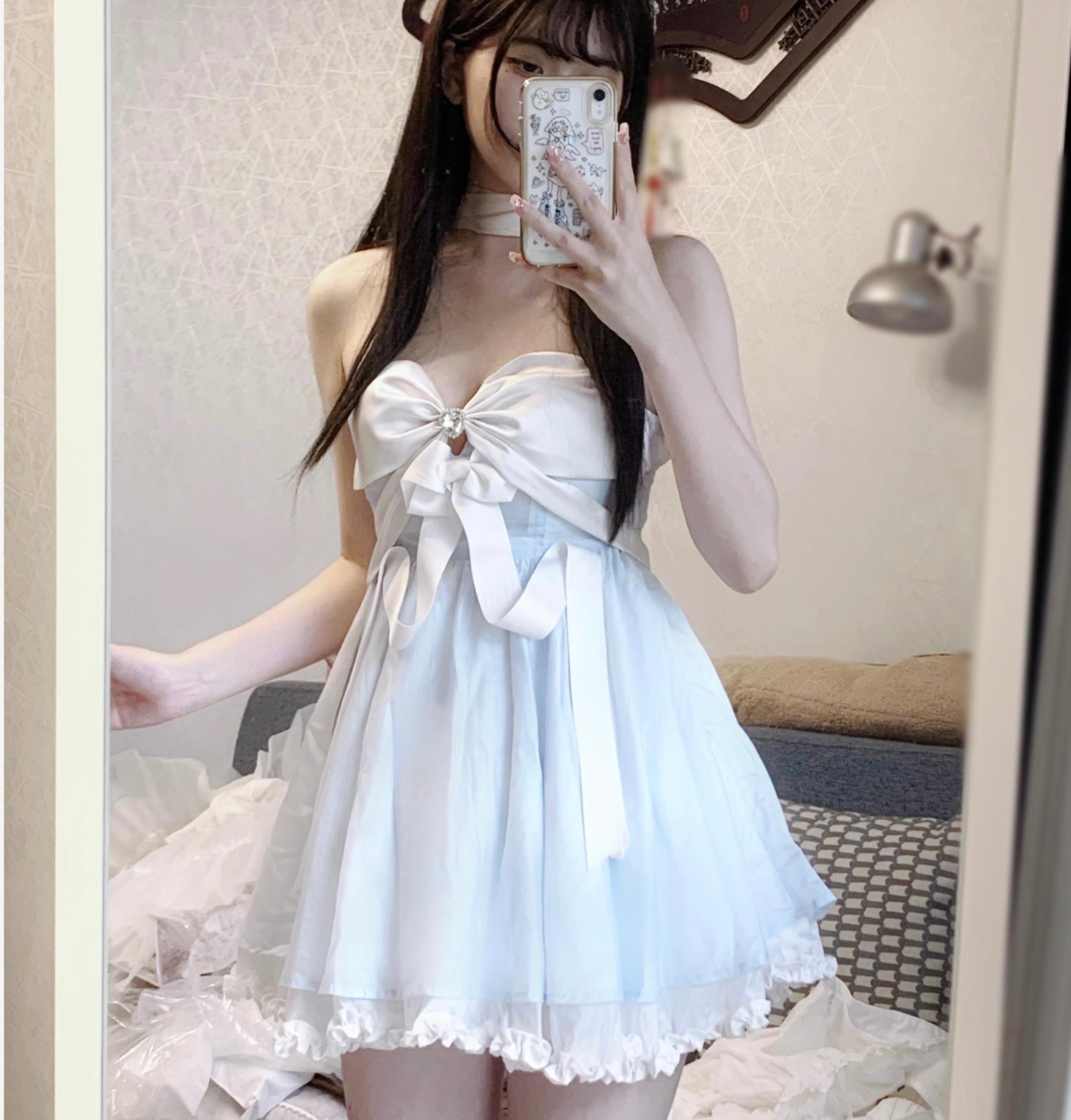 Get trendy with Moonlight Goddess Ribbon Mini Dress -  available at Peiliee Shop. Grab yours for $49.90 today!