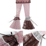 Rose Island Summer Flower Mist Plum Lace Flare Pants