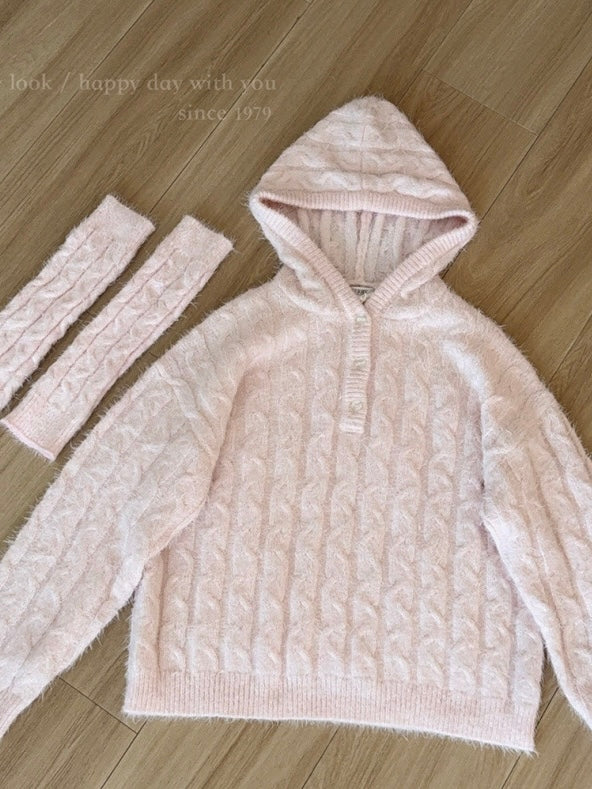 Get trendy with Soft Pink Age Wool Blended Sweater Hoodie - Sweater available at Peiliee Shop. Grab yours for $9 today!