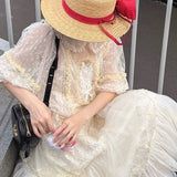 Get trendy with [August Unicorn]Yellow Polka Dot Semi-Sheer Victorian Blouse - Dresses available at Peiliee Shop. Grab yours for $72 today!