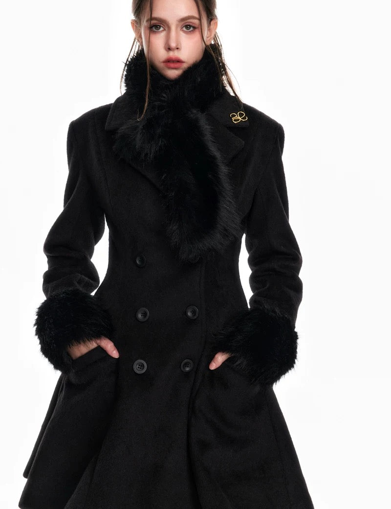 34Ounce Heiress Charm Wool Coat with Faux Fur Scarf