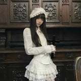 KittenClaw Morning Light Beige Gothic Lace Cross 100% Cotton Top and skirt set