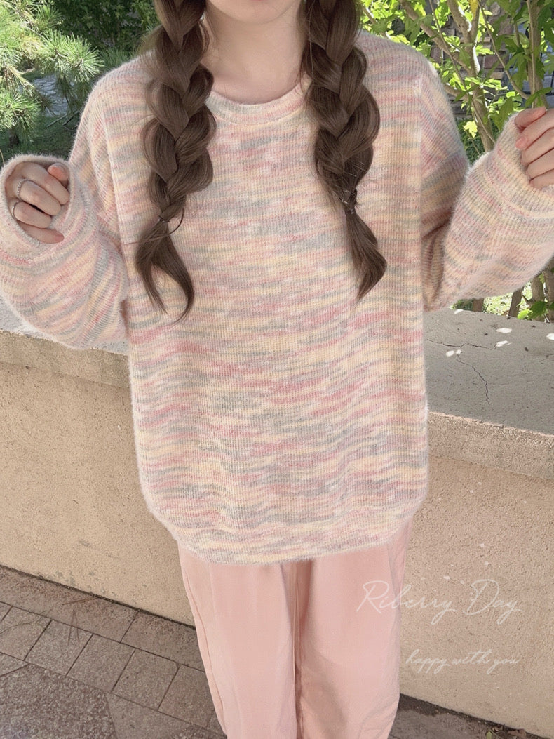 Get trendy with Pastel Rainbow Soft Pastel Knitting Oversized Sweater - Sweater available at Peiliee Shop. Grab yours for $19.90 today!