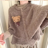 [Riberry] Choco Bear Wool Blended Knit Cape Cardigan