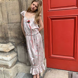 [Pre-order 15% At Checkout] UNOSA UNOSA Pink-Green Floral Ribbon Slip Dress