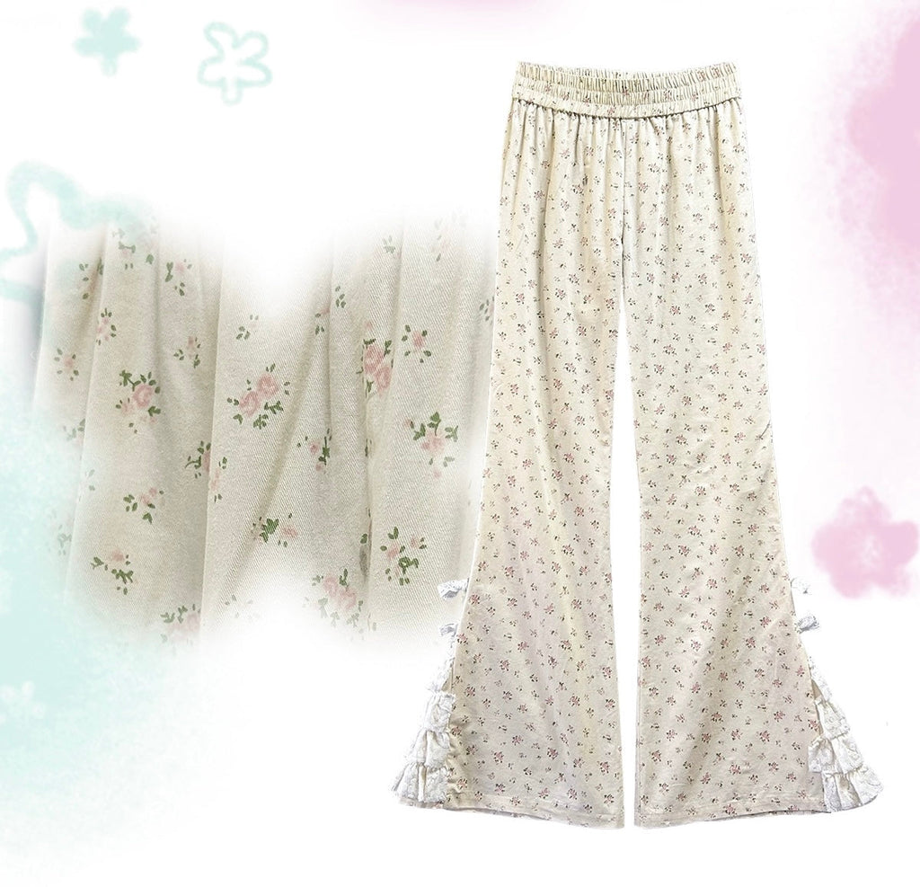 Get trendy with Cottage Fairy club - Rose Island Floral Flare Pants -  available at Peiliee Shop. Grab yours for $40 today!