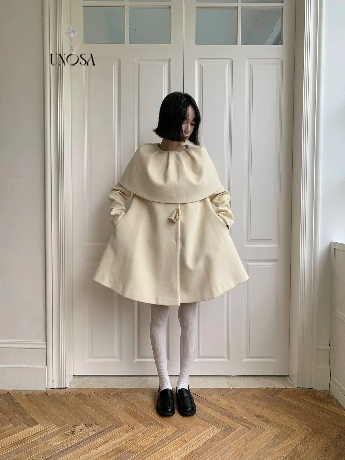 Get trendy with [UNOSA] Flowery Girls Club - Princess Style A-line Wool Coat - Coats & Jackets available at Peiliee Shop. Grab yours for $145 today!