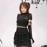 [Evil tooth] Gothic Veil Tiered Mini Lace Skirt