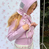 MineBeThyVers Lavender Dreams Wool Blend Knit Cardigan Bonnet Set