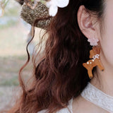 Deer In Sakura Garden Handmade Earring