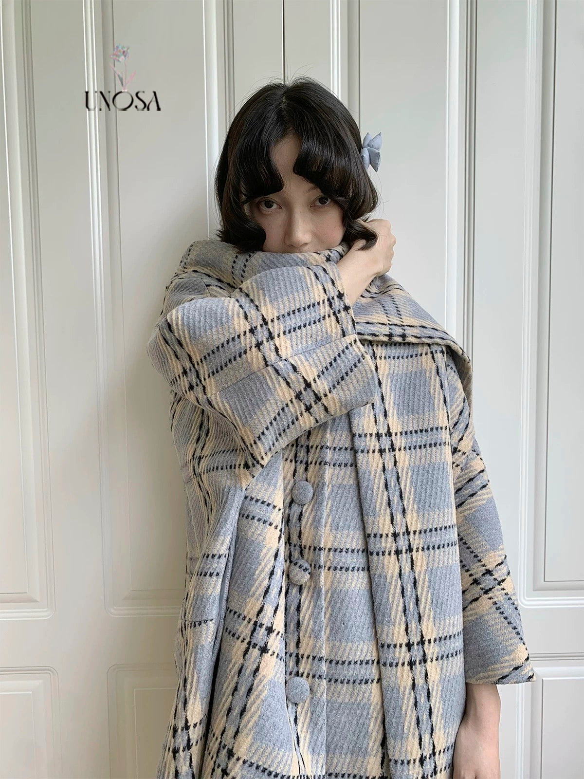 Get trendy with [UNOSA] British Girl Oversized Scarf Collar Plaid Coat - Coats & Jackets available at Peiliee Shop. Grab yours for $145 today!