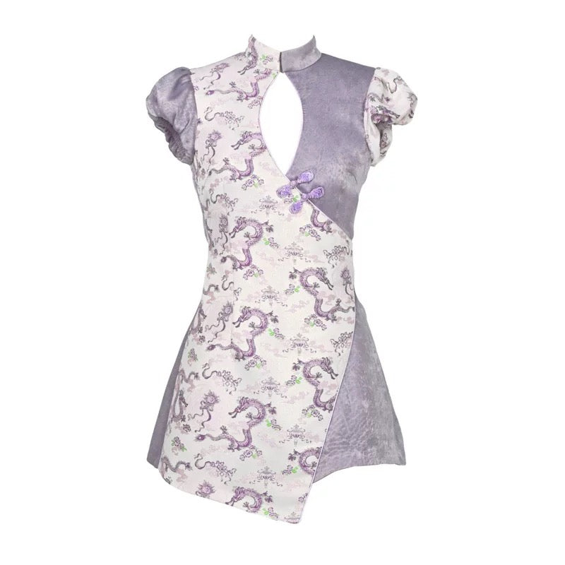 Get trendy with [Blood Supply] Dragon In Wisteria Qipao Style Romper Jumpsuit - Romper available at Peiliee Shop. Grab yours for $35 today!