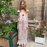 [Pre-order 15% At Checkout] UNOSA UNOSA Pink-Green Floral Ribbon Slip Dress