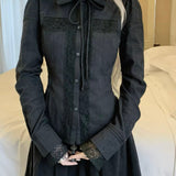 KittenClaw Nightfall Black Gothic Lace Cross 100% Cotton Top and skirt set