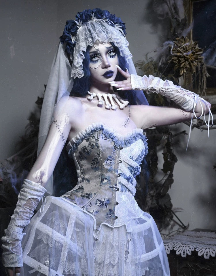 Get trendy with [Blood Supply] Corpse Bride 2024 Halloween Costume Gothic Corset Top with petticoats - Crop Top available at Peiliee Shop. Grab yours for $49.90 today!