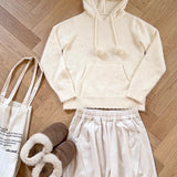 Riberry Fluffy Pom Pom Fleece Hoodie Sweater