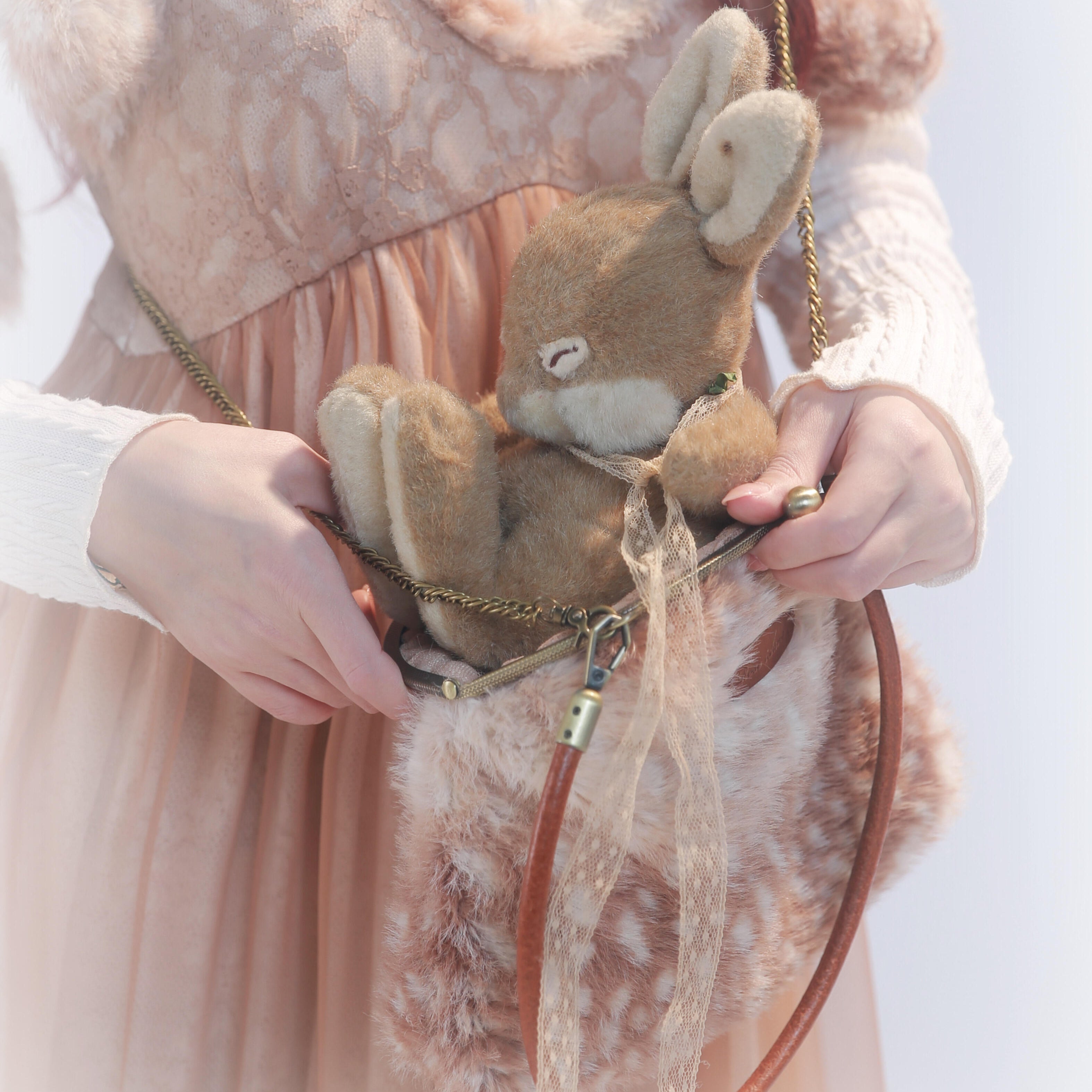 Get trendy with [Rose Island] Fairy Spirit Little Deer in flower field faux fur hand bag with shoulder stripe -  available at Peiliee Shop. Grab yours for $34 today!