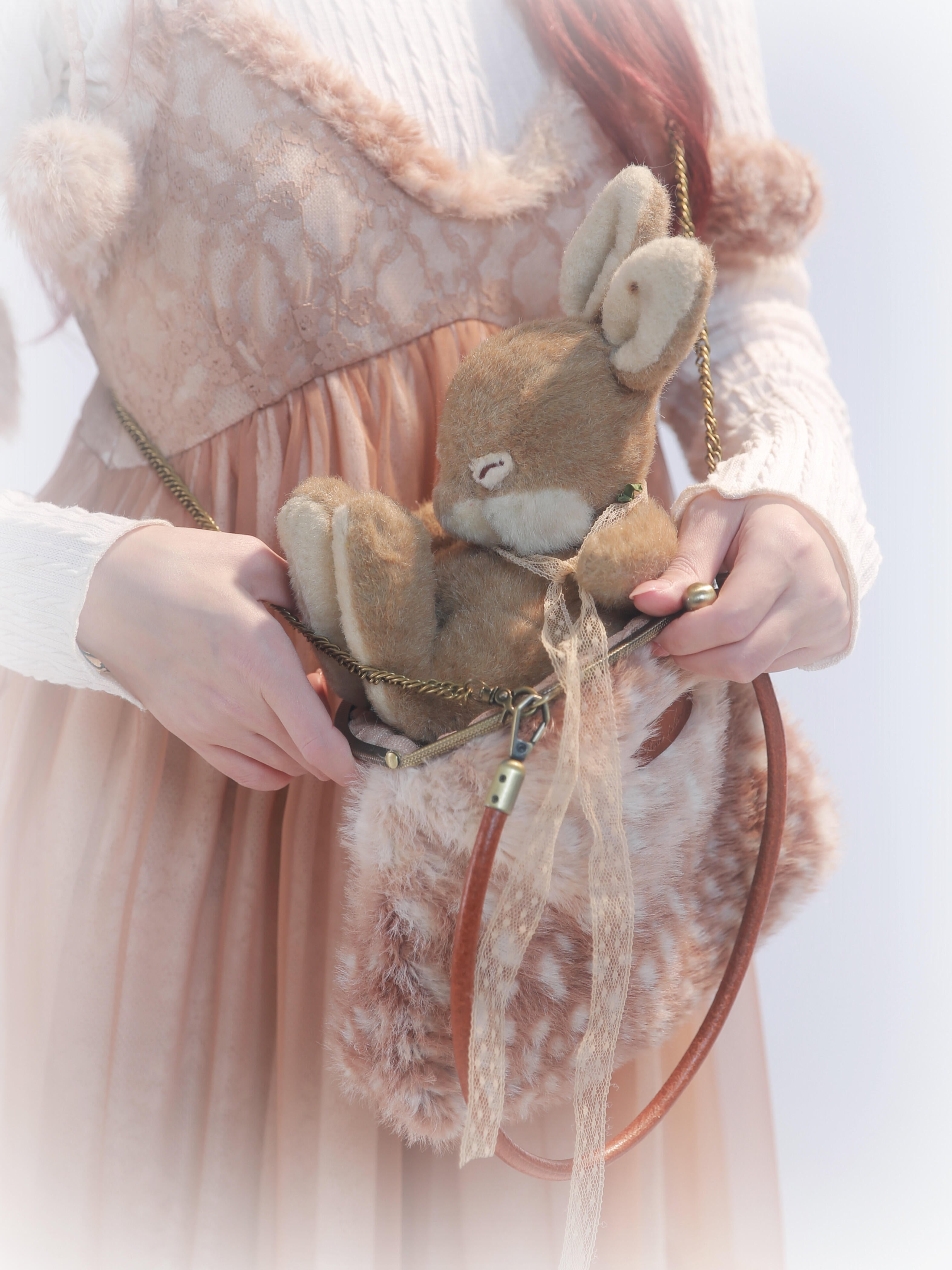 Get trendy with [Rose Island] Fairy Spirit Little Deer in flower field faux fur hand bag with shoulder stripe -  available at Peiliee Shop. Grab yours for $34 today!