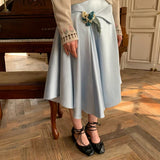 UNOSA Ice Blue Satin A-Line Skirt