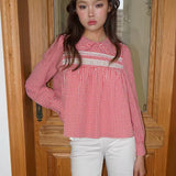 MineBeThyVers 100% Cotton Red Gingham Peter Pan Collar Blouse