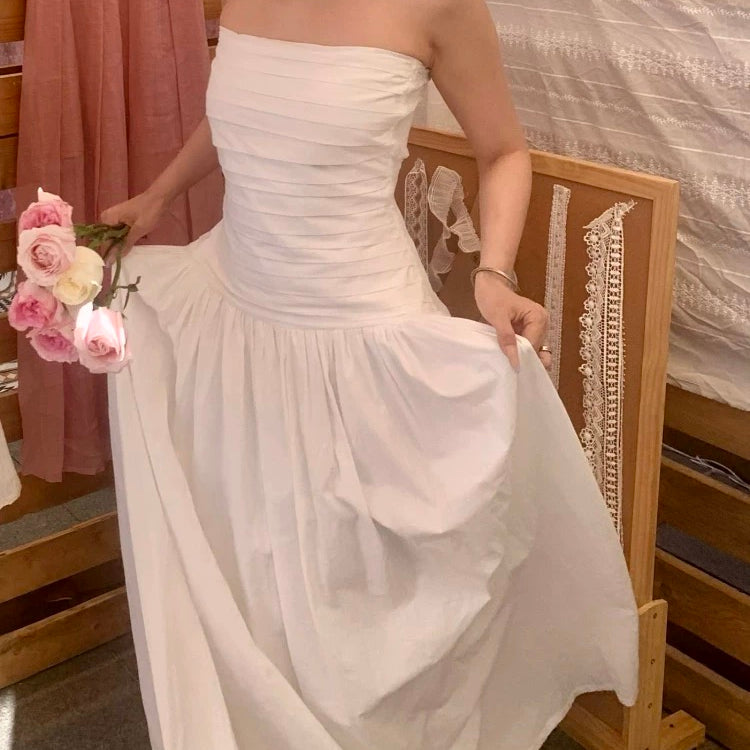 [Tailor Made] Sun Kissed Love Handmade Cotton Strapless Bridal Maxi Dress