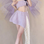 Get trendy with [Tailor Made] Lavender Dream Fairy Style Knitting Set with glass Pearl on bralette and skirt -  available at Peiliee Shop. Grab yours for $118 today!